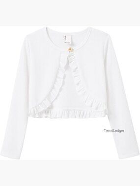 Girls Knit Cardigan Bolero Shrug Long Sleeve Button Front Cropped Top